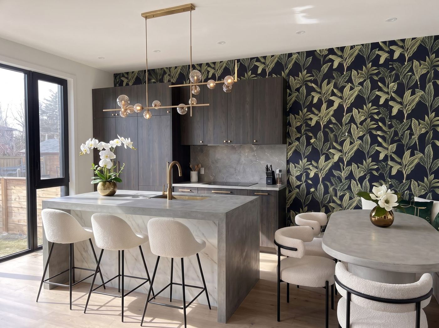 Cocina ejecutada — detalle de la isla y office