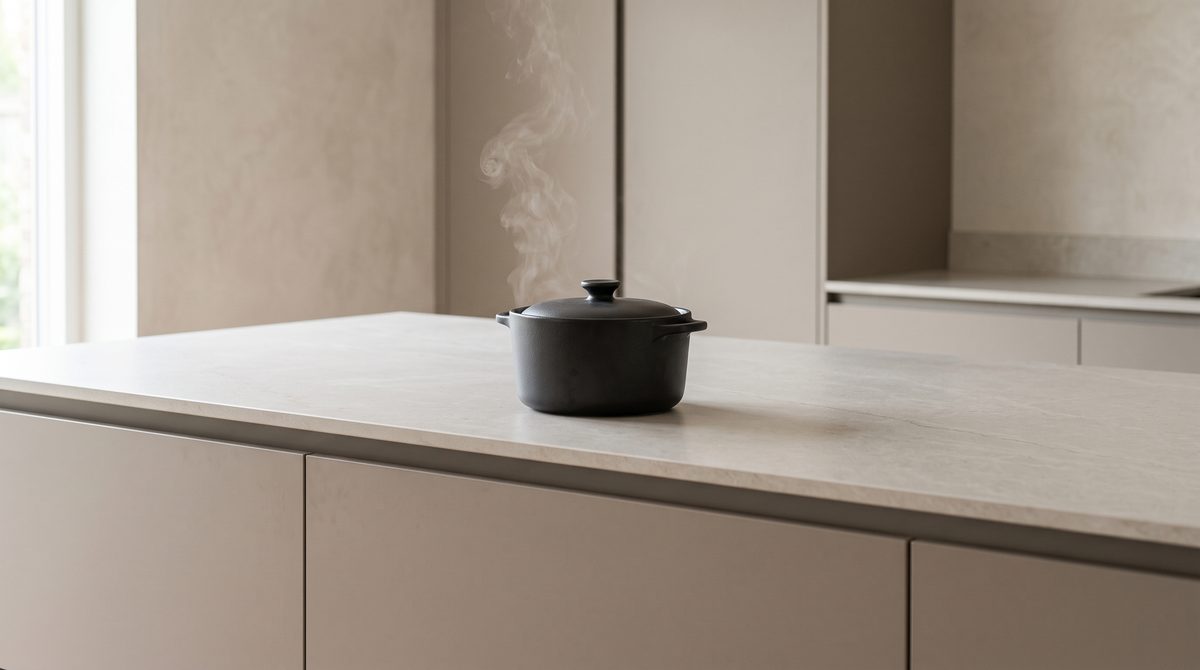 Cocina con encimera de porcelánico claro